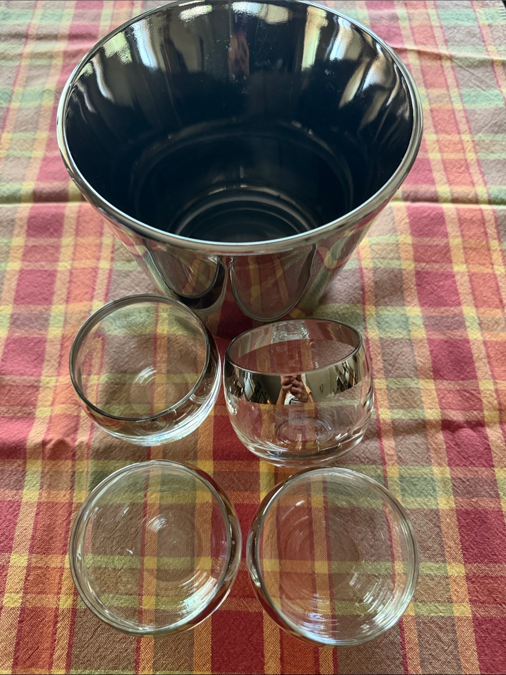 Stainless Steel Ice Bucket with Glass Cocktail Rimmers - Silver